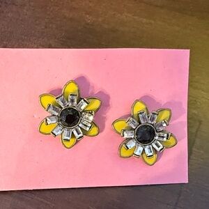Betsey Johnson Yellow and Silver Flower Earrings